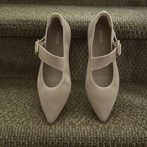 Taupe Vivaia Mary Jane flats with pointed toe. Size 37.5 (7 US)